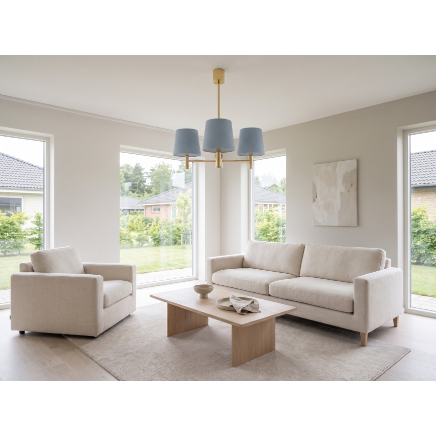 Brilagi - Suspension sur tige MONTE 3xE27/60W/230V bleu/doré
