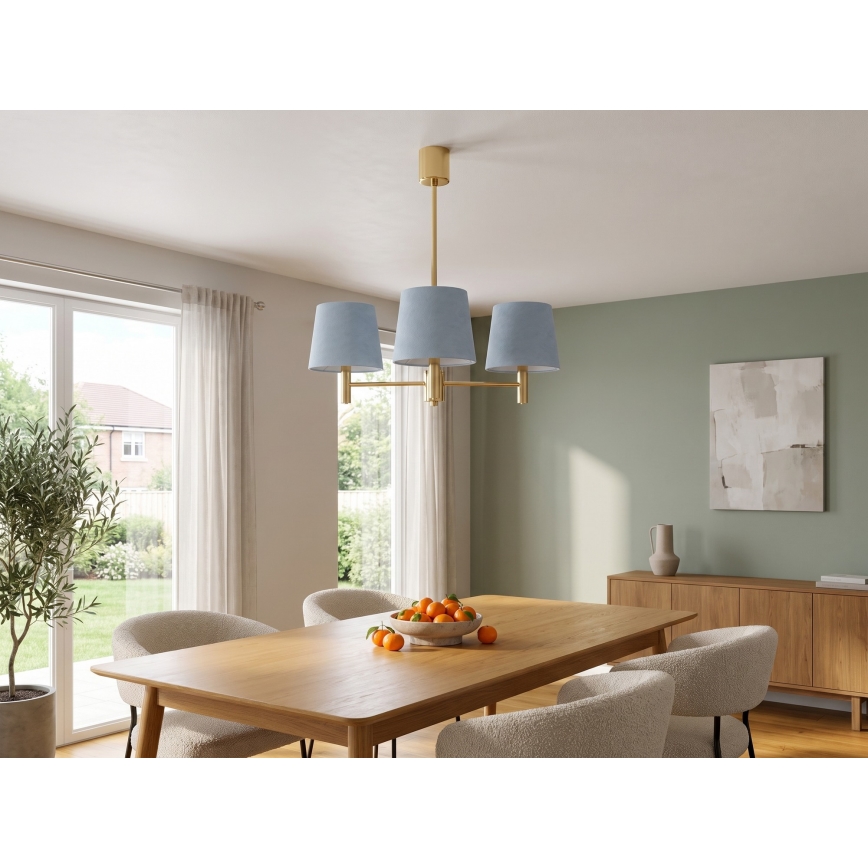 Brilagi - Suspension sur tige MONTE 3xE27/60W/230V bleu/doré