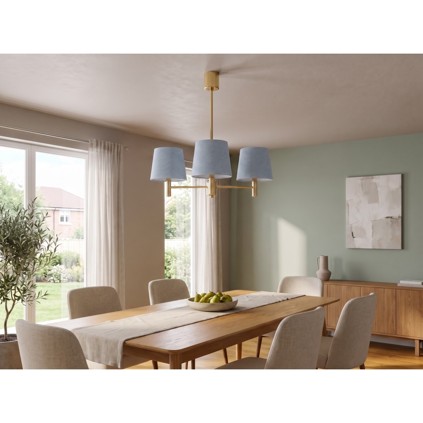Brilagi - Suspension sur tige MONTE 3xE27/60W/230V bleu/doré