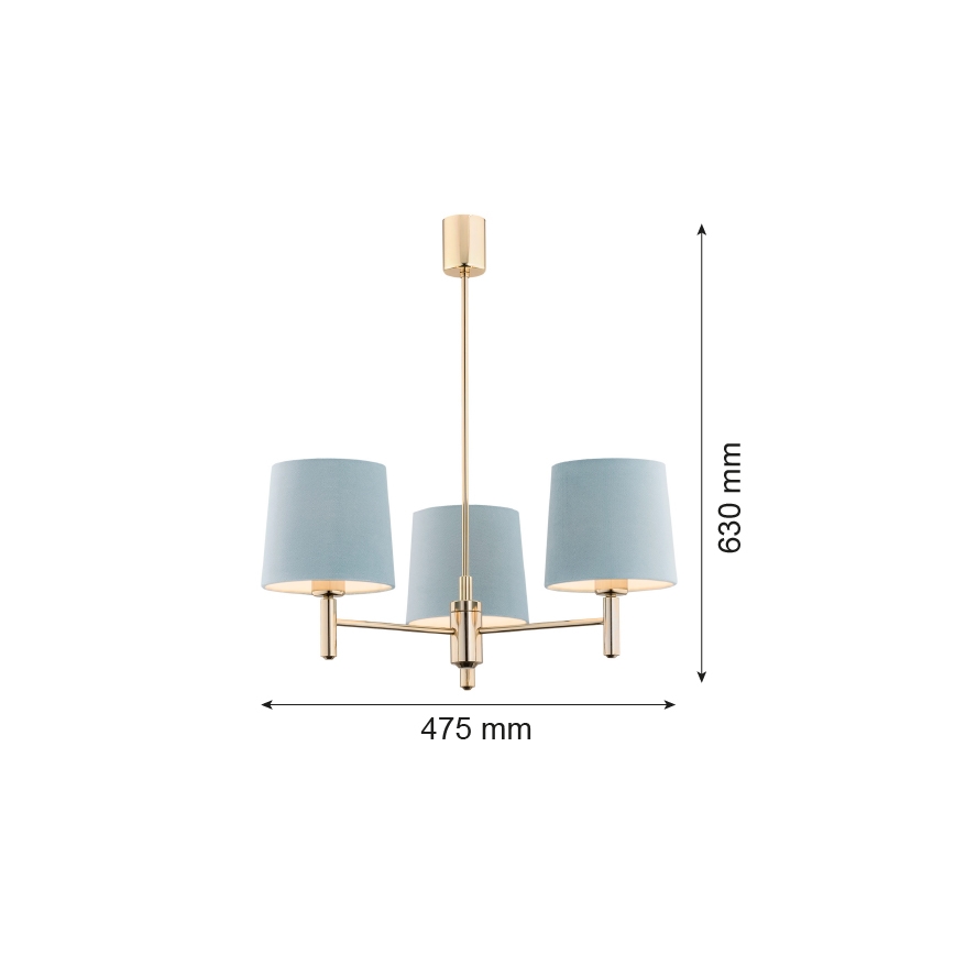 Brilagi - Suspension sur tige MONTE 3xE27/60W/230V bleu/doré