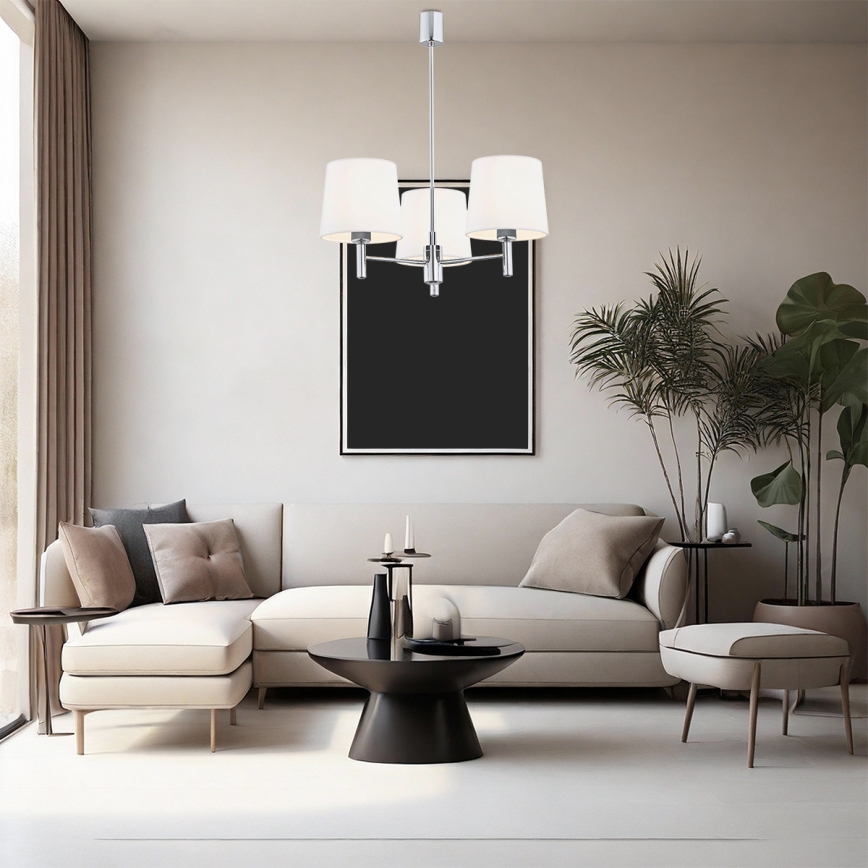 Brilagi - Suspension sur tige MONTE 3xE27/60W/230V crème/chrome brillant