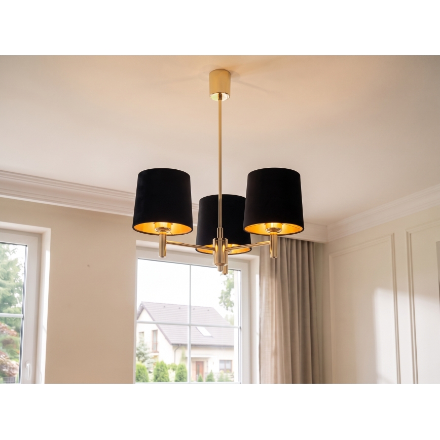 Brilagi - Suspension sur tige MONTE 3xE27/60W/230V noir/doré