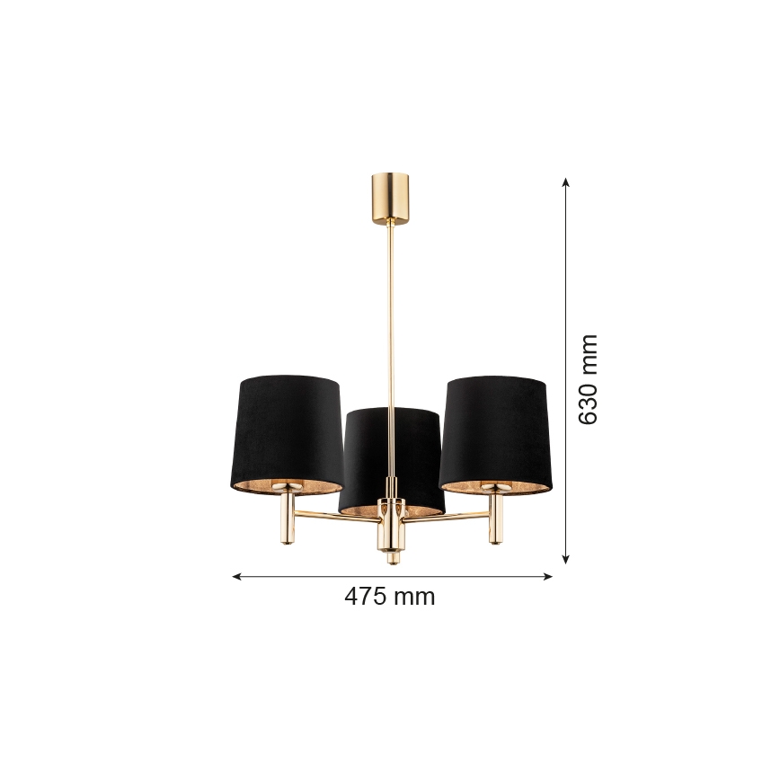Brilagi - Suspension sur tige MONTE 3xE27/60W/230V noir/doré