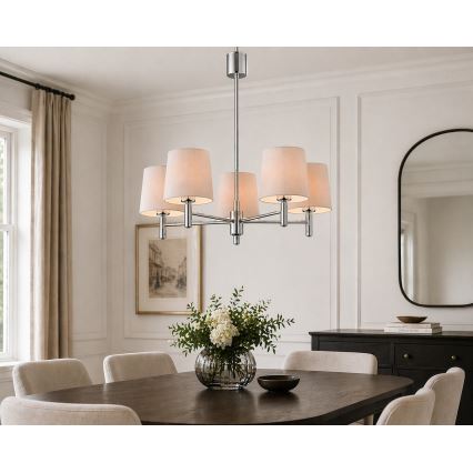 Brilagi - Suspension sur tige MONTE 5xE27/15W/230V beige/chrome brillant
