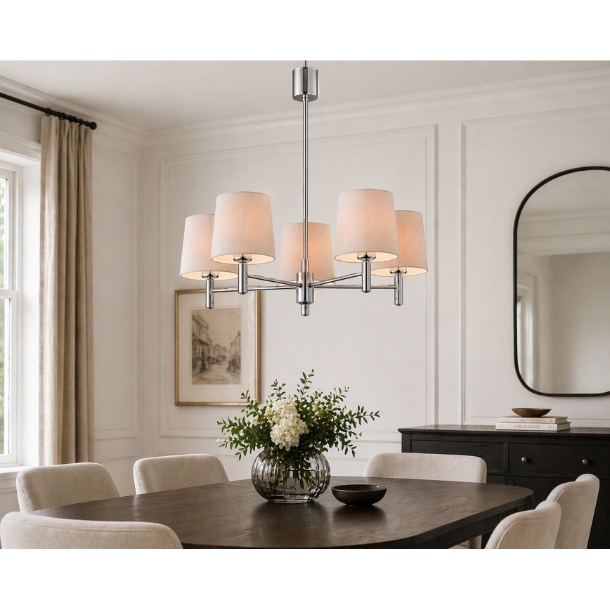 Brilagi - Suspension sur tige MONTE 5xE27/15W/230V beige/chrome brillant