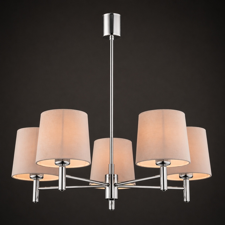 Brilagi - Suspension sur tige MONTE 5xE27/15W/230V beige/chrome brillant