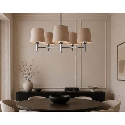 Brilagi - Suspension sur tige MONTE 5xE27/15W/230V beige/chrome brillant