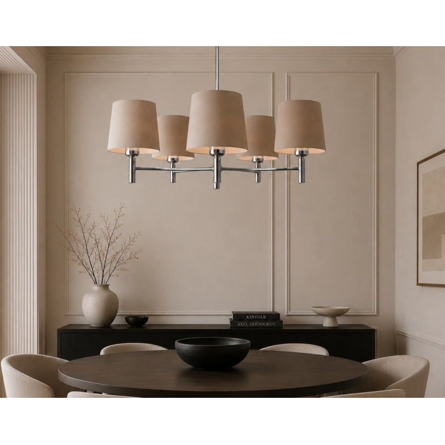 Brilagi - Suspension sur tige MONTE 5xE27/15W/230V beige/chrome brillant