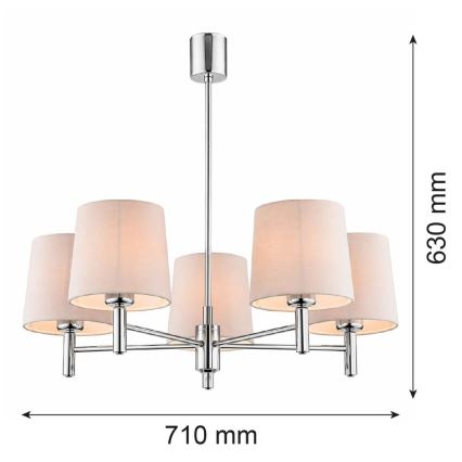 Brilagi - Suspension sur tige MONTE 5xE27/15W/230V beige/chrome brillant