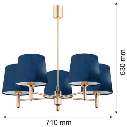Brilagi - Suspension sur tige MONTE 5xE27/15W/230V bleu/doré