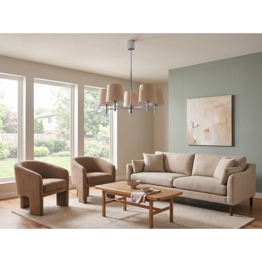 BRILAGI - Suspension sur tige MONTE 5xE27/60W/230V beige/chrome brillant