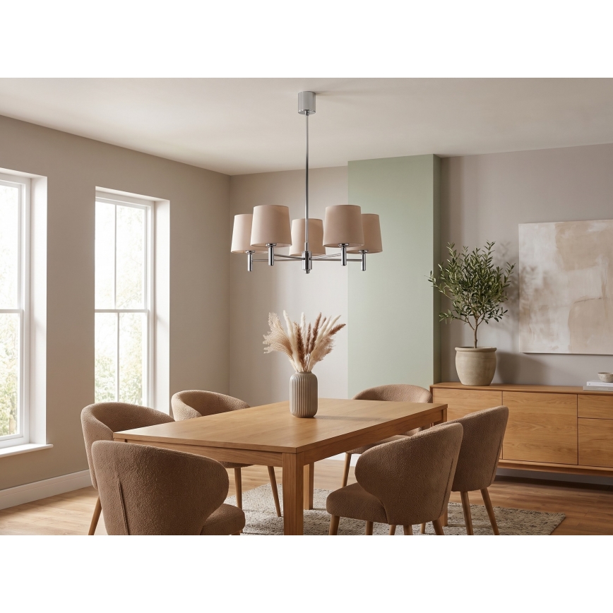 BRILAGI - Suspension sur tige MONTE 5xE27/60W/230V beige/chrome brillant