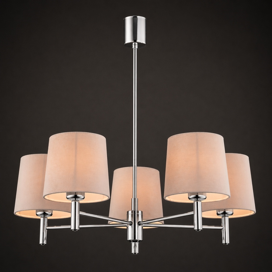 BRILAGI - Suspension sur tige MONTE 5xE27/60W/230V beige/chrome brillant