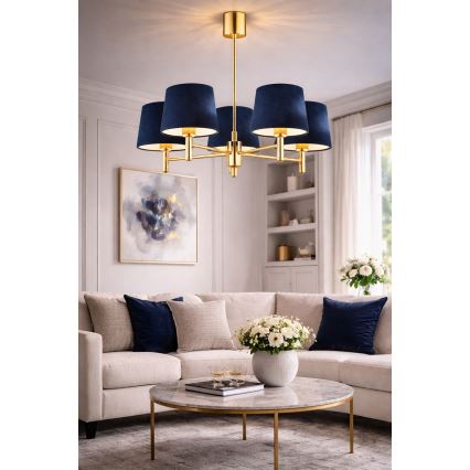 Brilagi - Suspension sur tige MONTE 5xE27/60W/230V bleu/doré