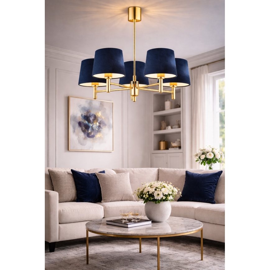 Brilagi - Suspension sur tige MONTE 5xE27/60W/230V bleu/doré