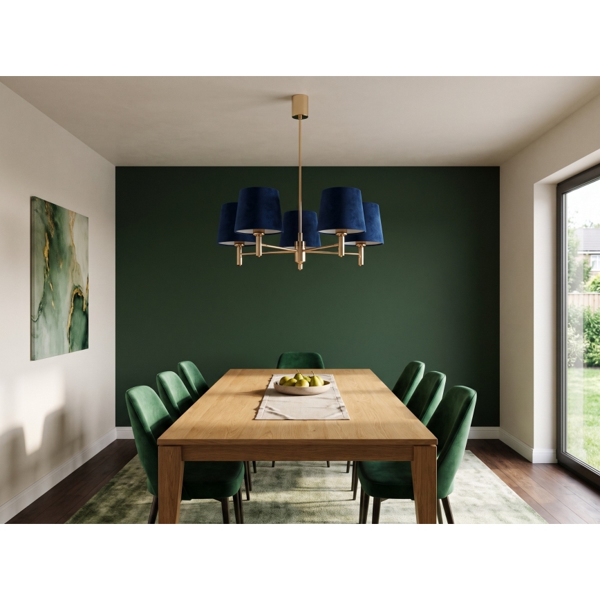 Brilagi - Suspension sur tige MONTE 5xE27/60W/230V bleu/doré