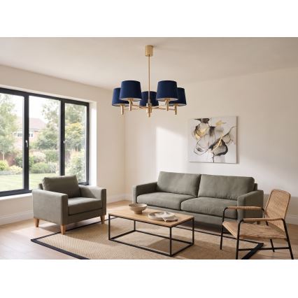 Brilagi - Suspension sur tige MONTE 5xE27/60W/230V bleu/doré