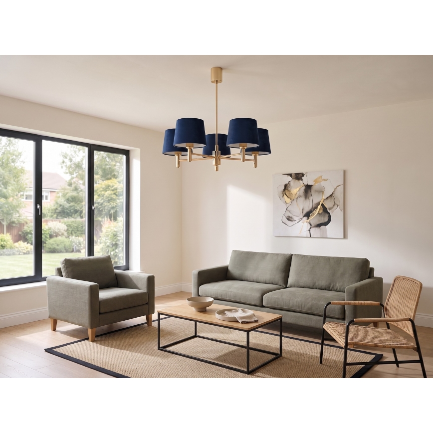 Brilagi - Suspension sur tige MONTE 5xE27/60W/230V bleu/doré
