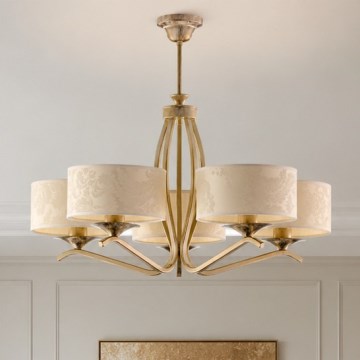 Brilagi - Suspension sur tige SAPHIRE 5xE27/15W/230V Ø 66 cm crème/doré/patine