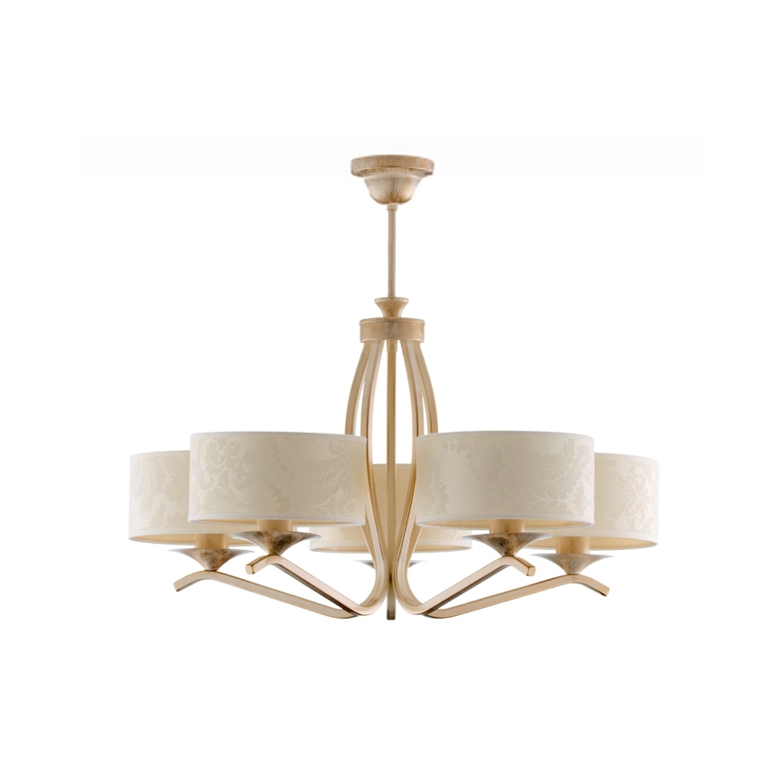 Brilagi - Suspension sur tige SAPHIRE 5xE27/15W/230V Ø 66 cm crème/doré/patine