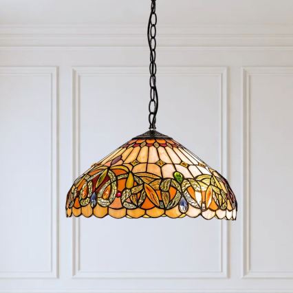 Brilagi - Suspension Tiffany en vitrail LUISA sur chaîne 2xE27/60W/230V