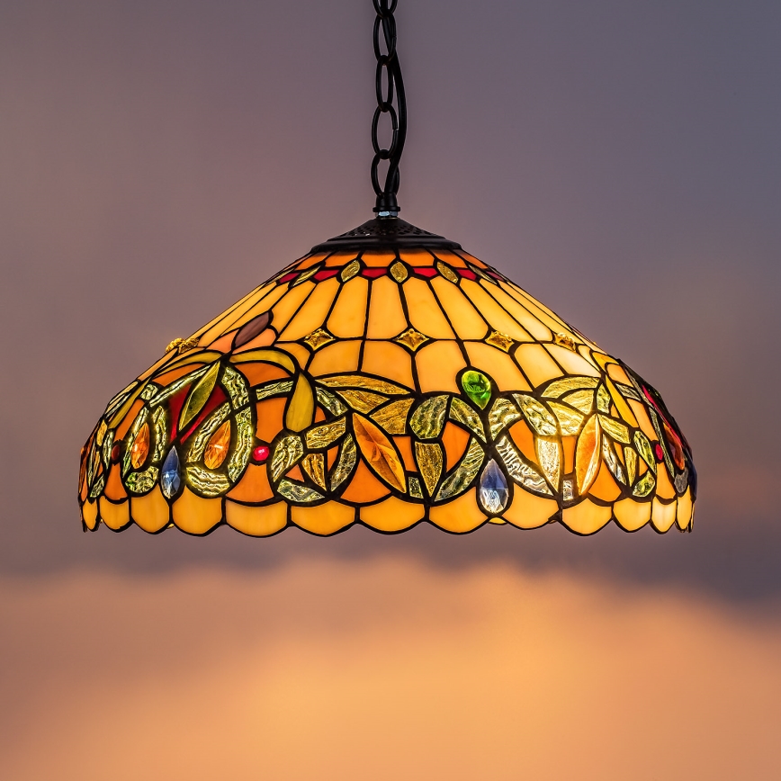 Brilagi - Suspension Tiffany en vitrail LUISA sur chaîne 2xE27/60W/230V