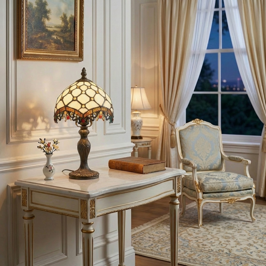 BRILAGI - Tiffany lampe de table en vitrail IVORY 1xE27/60W/230V