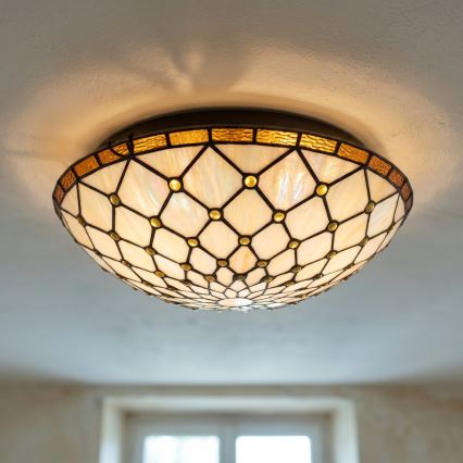 BRILAGI - Tiffany plafonnier en vitrail IVORY 2xE27/60W/230V Ø 40 cm