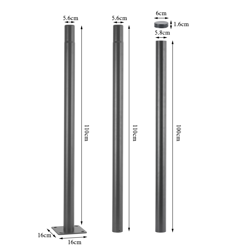 Brilagi - Mât métallique URBAN 3 m pour colonne d'éclairage extérieur, Ø 58 mm, gris
