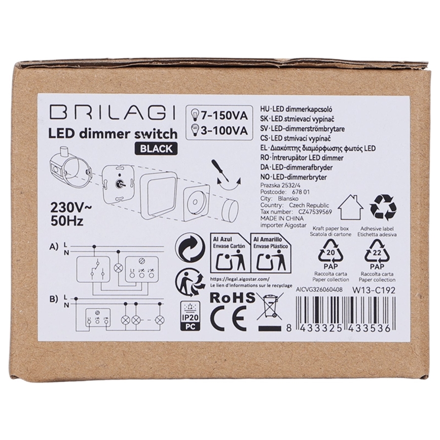 BRILAGI - Variateur rotatif avec cadre 110 W/230 V, noir
