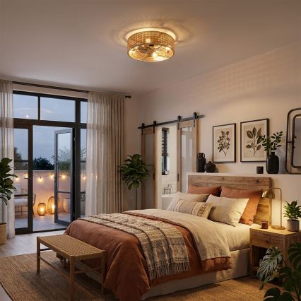 Brilagi - Ventilateur de plafond 4xE27/40W/230V Ø 50 cm bambou + télécommande