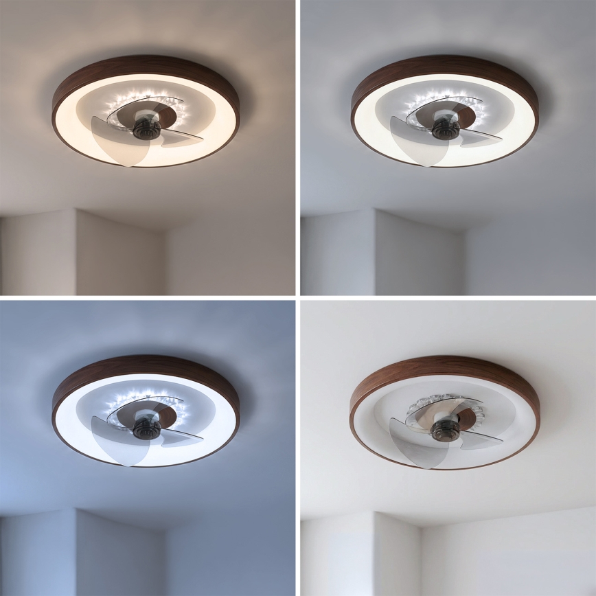 Brilagi - Ventilateur de plafond LED dimmable, 34 W, 230 V, Ø 46 cm, brun + télécommande