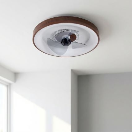 Brilagi - Ventilateur de plafond LED dimmable, 34 W, 230 V, Ø 46 cm, brun + télécommande