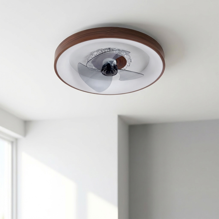 Brilagi - Ventilateur de plafond LED dimmable, 34 W, 230 V, Ø 46 cm, brun + télécommande