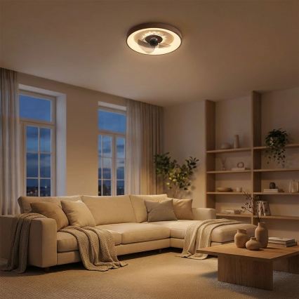 Brilagi - Ventilateur de plafond LED dimmable, 34 W, 230 V, Ø 46 cm, brun + télécommande