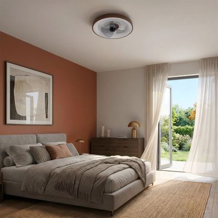 Brilagi - Ventilateur de plafond LED dimmable, 34 W, 230 V, Ø 46 cm, brun + télécommande