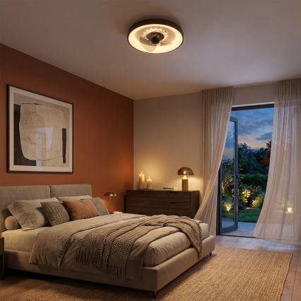 Brilagi - Ventilateur de plafond LED dimmable, 34 W, 230 V, Ø 46 cm, brun + télécommande