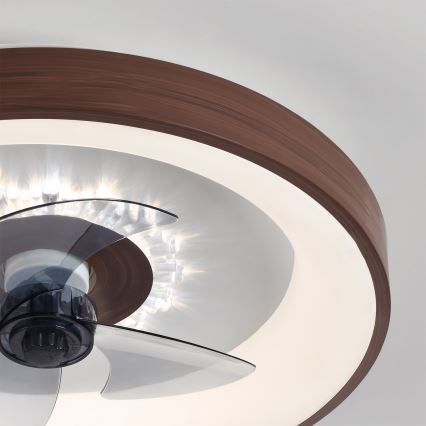 Brilagi - Ventilateur de plafond LED dimmable, 34 W, 230 V, Ø 46 cm, brun + télécommande