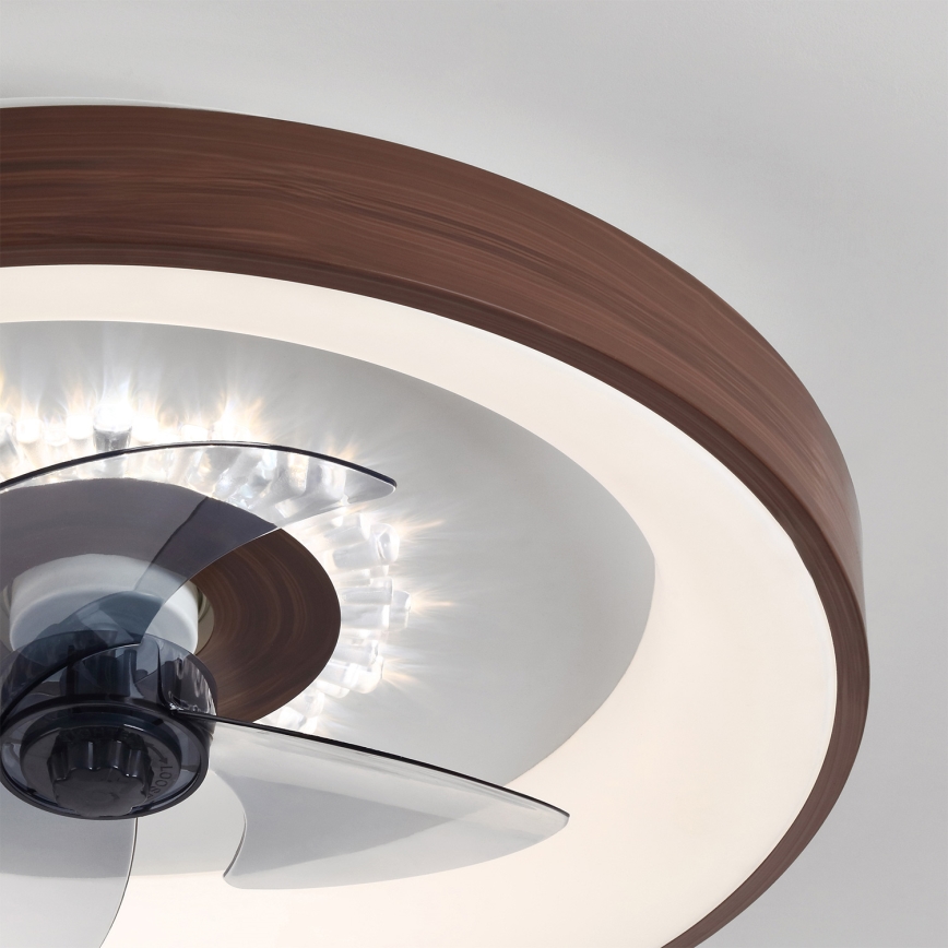 Brilagi - Ventilateur de plafond LED dimmable, 34 W, 230 V, Ø 46 cm, brun + télécommande