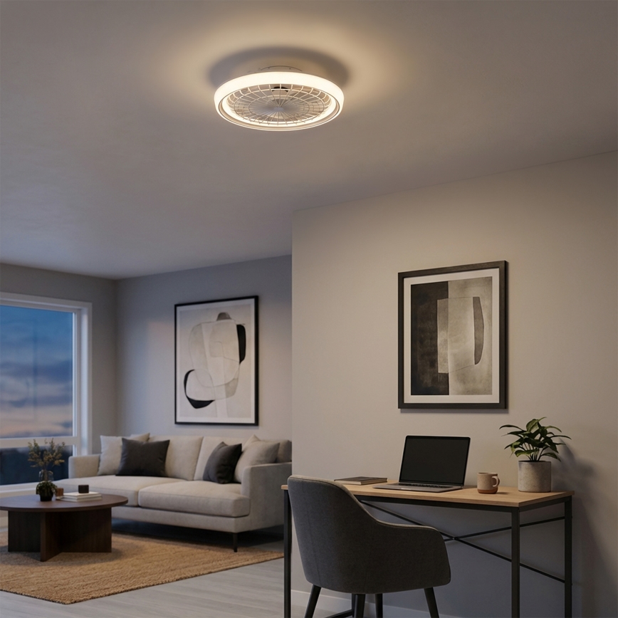 Brilagi - Ventilateur de plafond LED dimmable, 40W/230V, 3000-6500K, Ø 48 cm, blanc + télécommande