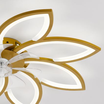 Brilagi - Ventilateur de plafond LED dimmable avec éclairage intégré, 43 W / 230 V, 3000–6500 K, Ø 90 cm, finition dorée + télécommande