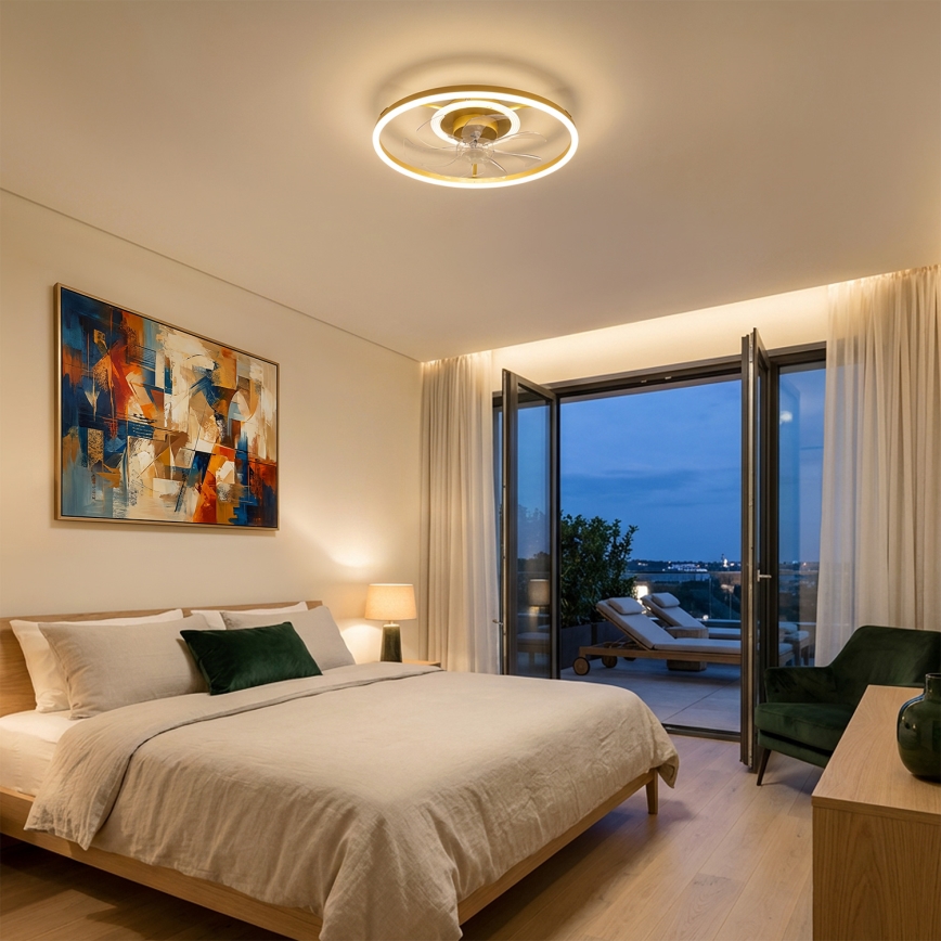 Brilagi - Ventilateur de plafond dimmable LED/66W/230V 55 cm blanc/doré + télécommande