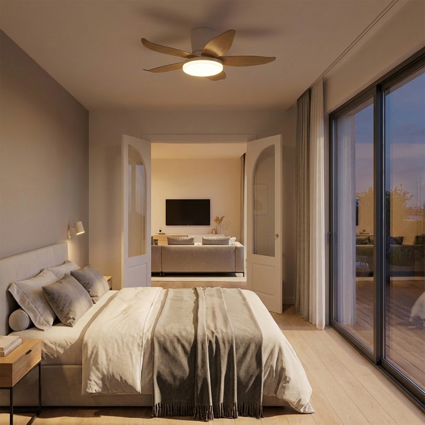 Brilagi - Ventilateur de plafond LED dimmable LED/32W/230V 95 cm blanc/marron + télécommande