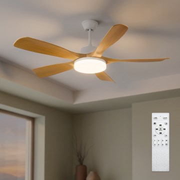 Brilagi - Ventilateur de plafond LED dimmable, 34 W, 230 V, 3000–6500 K, Ø 132 cm, blanc/marron + télécommande
