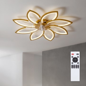 Brilagi - Ventilateur de plafond LED dimmable avec éclairage intégré, 43 W / 230 V, 3000–6500 K, Ø 90 cm, finition dorée + télécommande