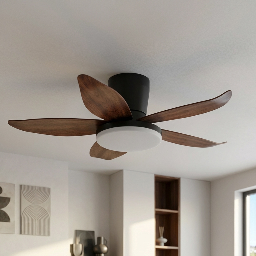 Brilagi - Ventilateur de plafond LED dimmable, 32 W, 230 V, 3000-6500 K, Ø 95 cm, noir/marron + télécommande