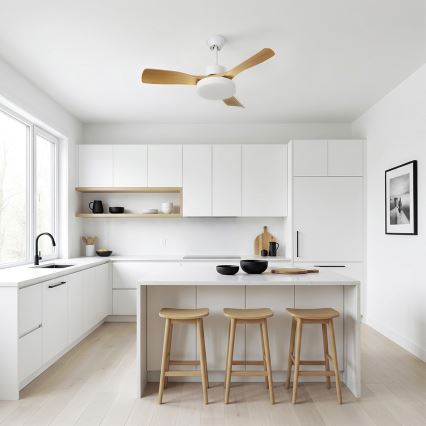 Brilagi - Ventilateur de plafond LED gradable/34W/230V 106 cm blanc/marron + télécommande