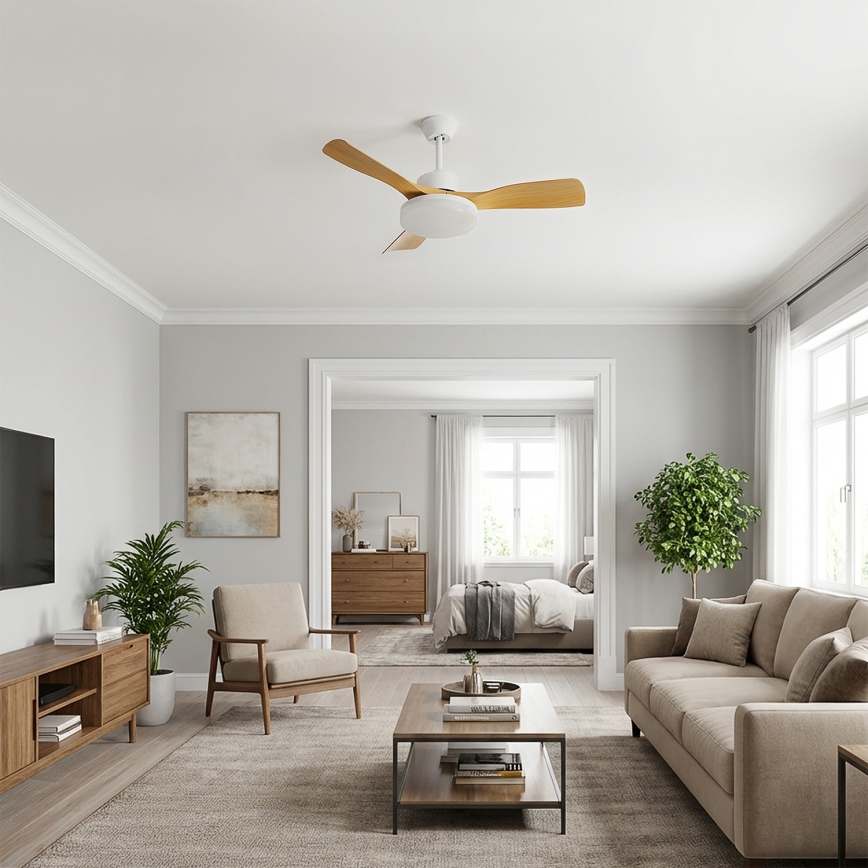 Brilagi - Ventilateur de plafond LED gradable/34W/230V 106 cm blanc/marron + télécommande