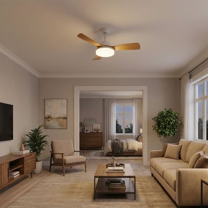 Brilagi - Ventilateur de plafond LED gradable/34W/230V 106 cm blanc/marron + télécommande