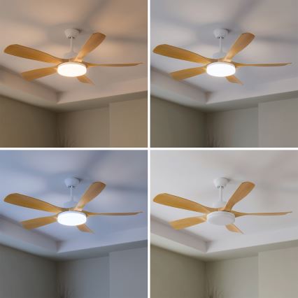 Brilagi - Ventilateur de plafond LED dimmable, 34 W, 230 V, 3000–6500 K, Ø 132 cm, blanc/marron + télécommande